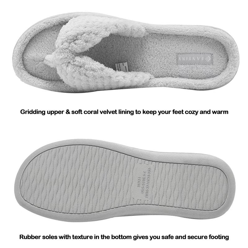 CIOR Women's Cozy Memory Foam Spa Thong Flip Flops House Indoor Slippers Plush Gridding Velvet Lining Clog Style-U1MTW017-21-Light Gray-42-43 - Image 4